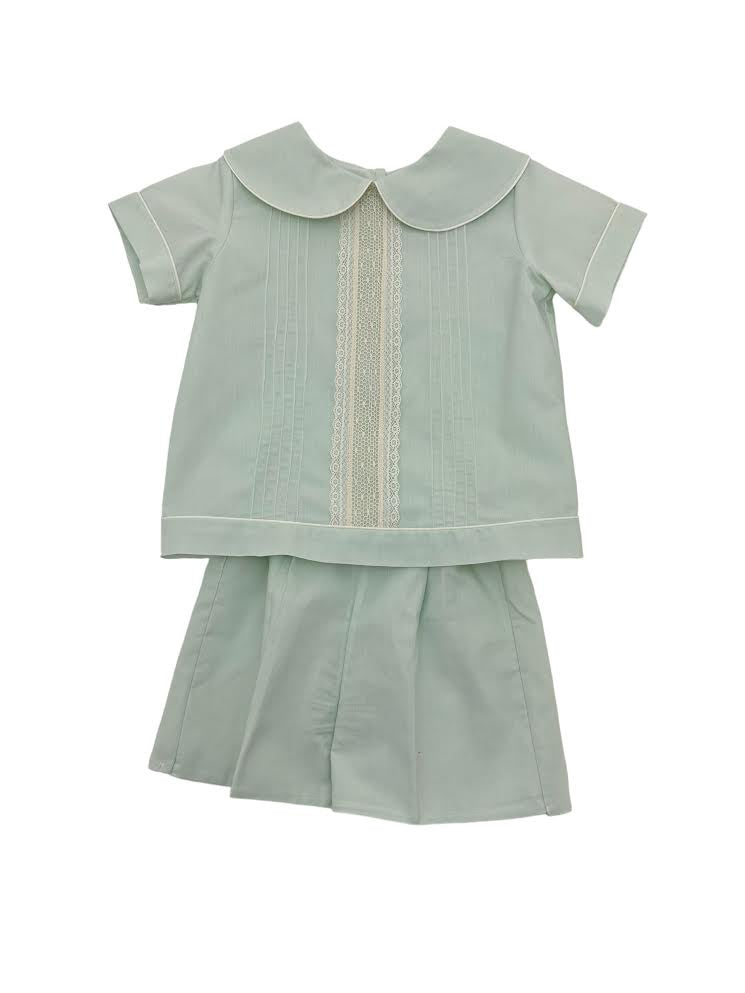 Treasured Memories Mint 2pc Short set  W/Ecru Tatting Lace S512 5101