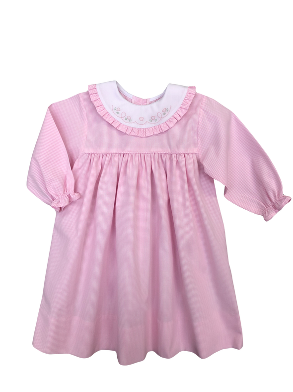 Auraluz Pink Check Flower Shadow Emb L/S Dress 2737 5009
