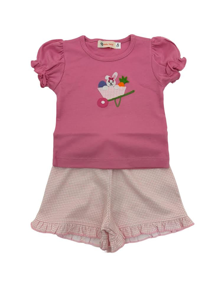 Luigi Bunny W/Wheelbarrow Shirt & Ruffle Pink Gingham Shorts ITS179-12653/ISH007P 5101