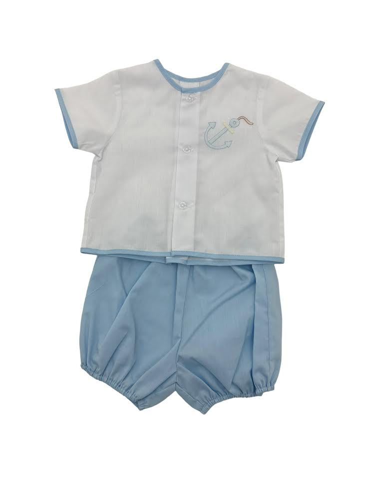 Auraluz 2pc boy. White/Blue Binding trim & Bloomer Anchor Shadow Emb 5802 5102