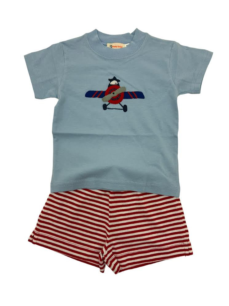 Luigi Boys S/S T-shirt Airplane Sky Blue W/Red & White Shorts T001-12634/SH097S  5101