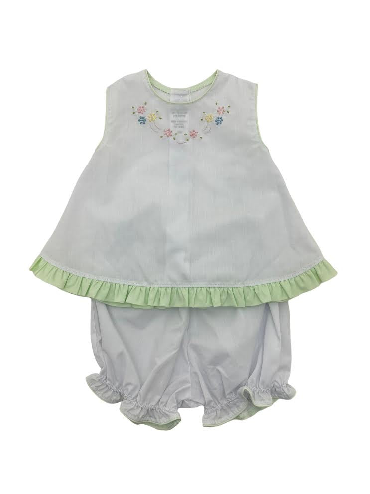 Auraluz Girl Sleeveless 2pc White Top/Bloomer Set W/Floral Embroidery 5801