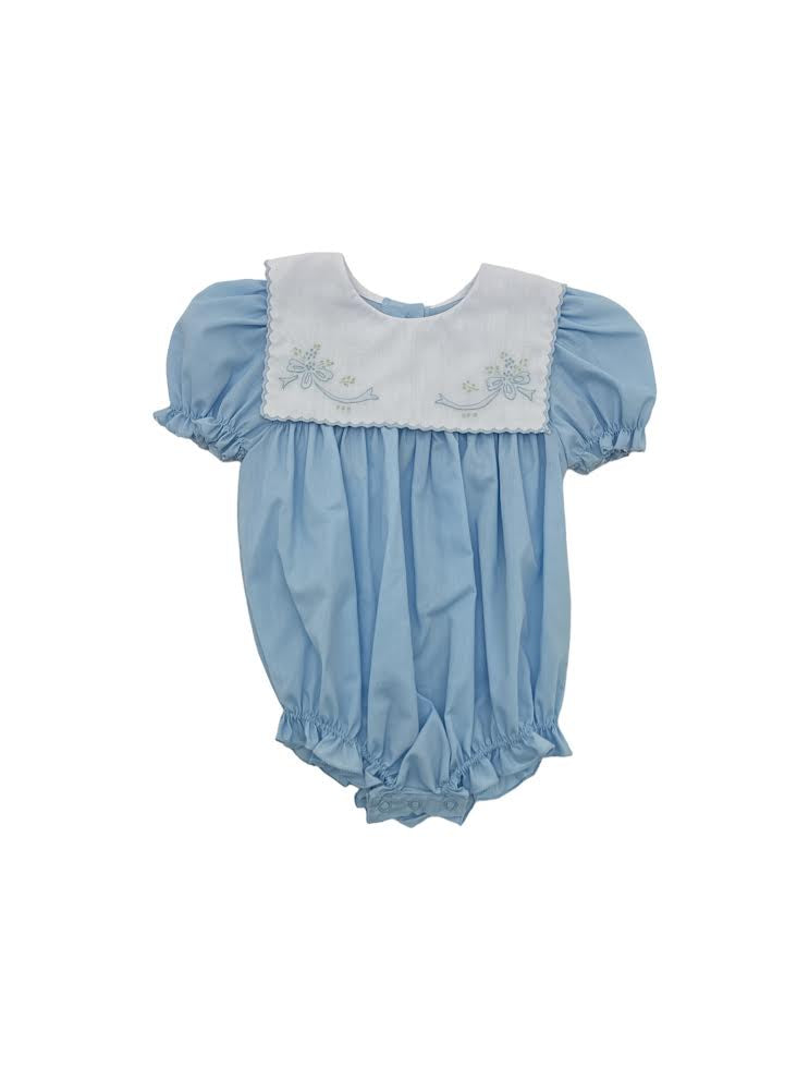 Auraluz Girl Bubble Blue W/Puff Sleeves White Square Collar Floral & Bow Shadow emb 618 5102