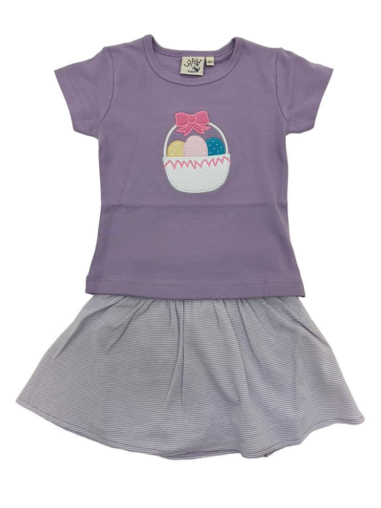 Luigi Easter Basket W/Eggs Lavender T-Shirt & Lavender & White Stripe Skort 5101