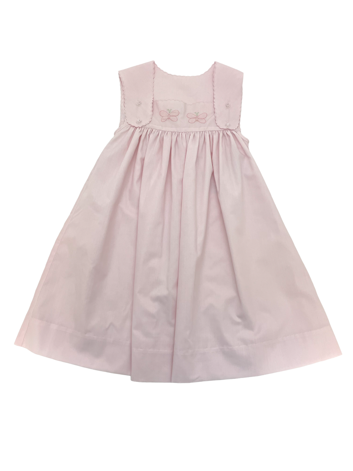 Auraluz Sun Dress Pink W/Scallop Trim Button-Front Butterfly Emb 255 5003