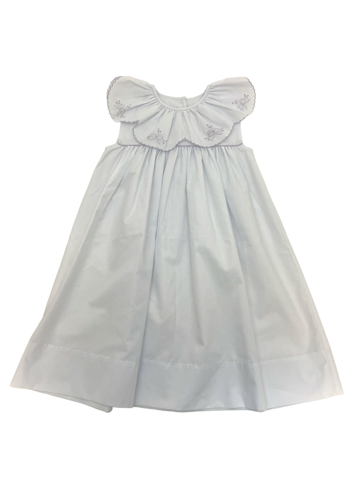Auraluz Sleeveless Dress White/Lavender Bow/Leaves 2209