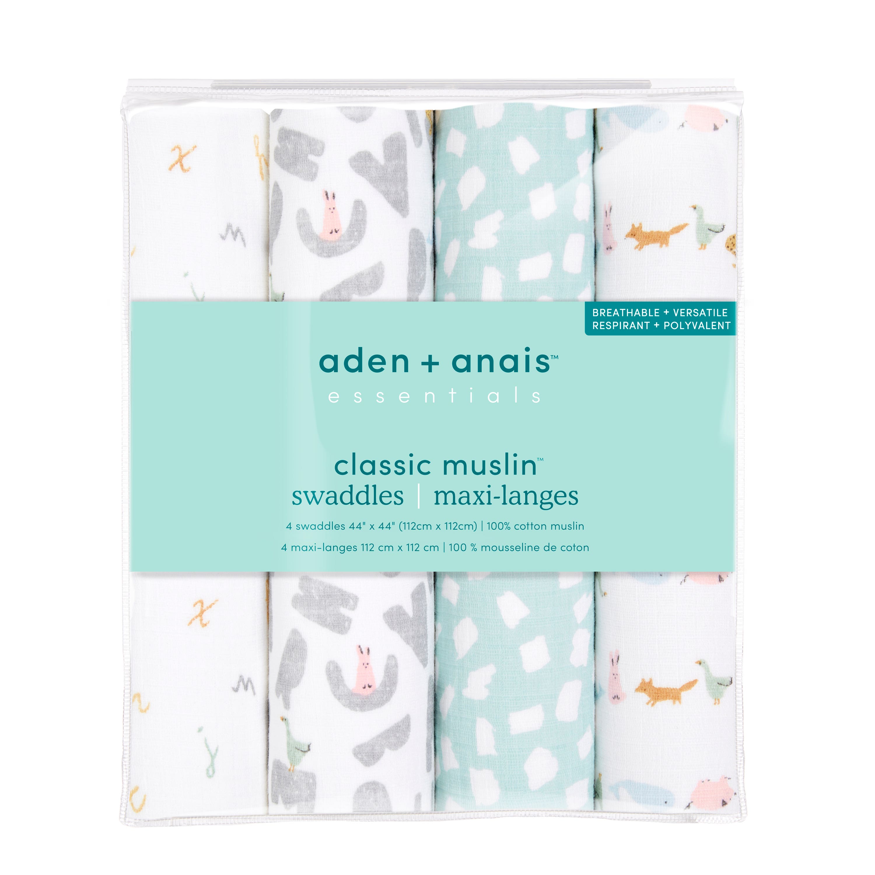 Aden & Anais Essentials Cotton Muslin 4 Pack Swaddles
