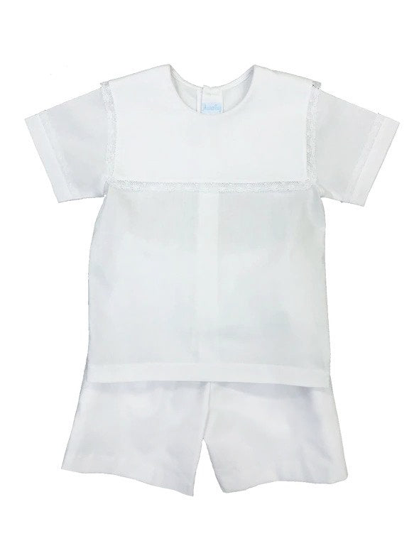 Auraluz 2pc Boy White W/Lace Trim Square Collar 5824