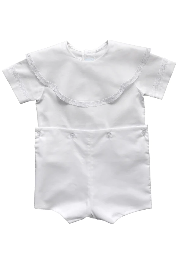 Auraluz White Boy Suit W/Lace Trim & Scalloped Collar 5021-WH100
