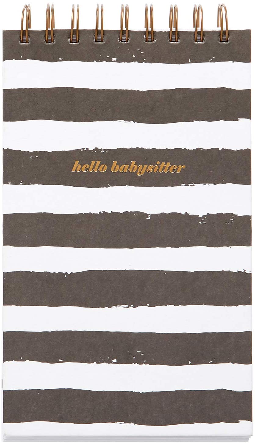 ''Hello Babysitter'' Notepad - Black and White Striped