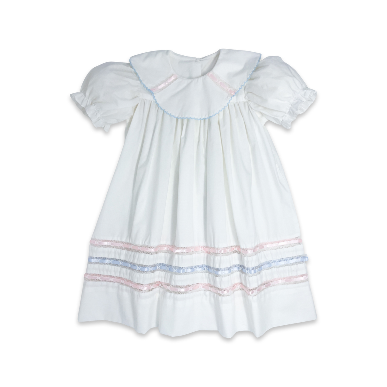 Lullaby Set Donahue Dress Blessings White Batiste Blue,  Pink Ribbon J-GDR702CF001 5012