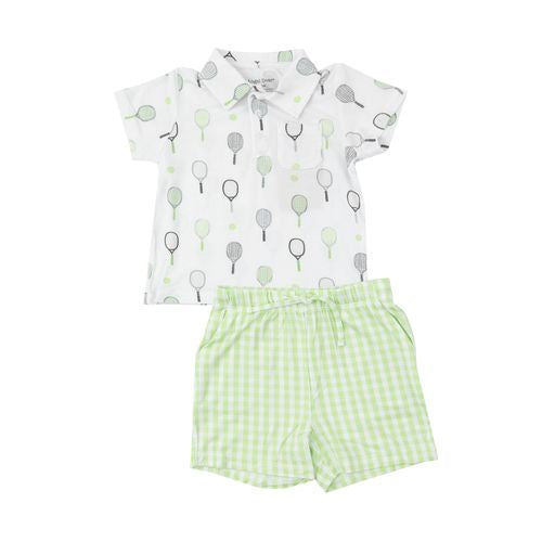 Angel Dear Mini Green Gingham Polo Shirt & Short Set 510-S24 5101