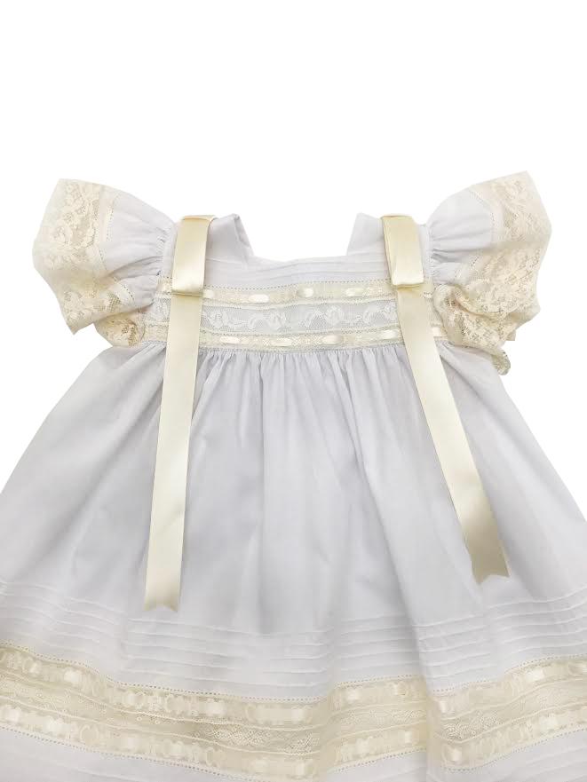 Treasured Memories White Dress w/ Angel Wing Sleeves, Ecru Lace & Thick Satin Ribbon 1632S WH/EC/EC 4910