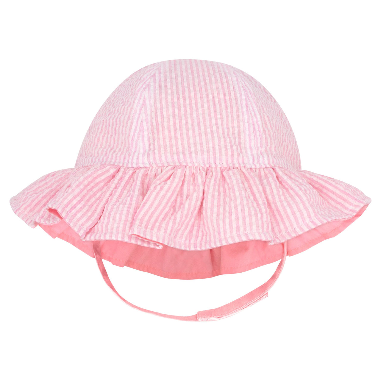 Wee Ones Pink Reversible Girls Seersucker Ruffle Brim Hat